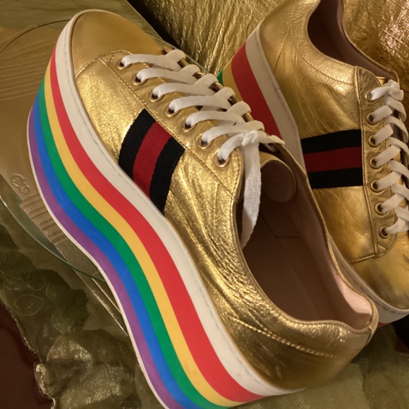 Gucci Alessandro Michele Peggy Rainbow good web platform sneakers - Picture 14 of 14